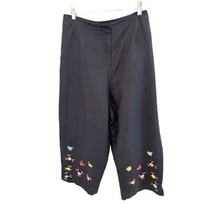 Larry Levine Plus Size Black Linen Blend Lined Pants Flower Embellished 22W